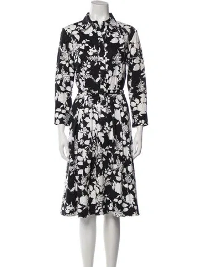 Pre-owned Oscar De La Renta Floral Print Midi Length Dress In Black