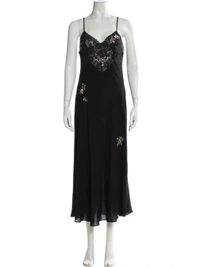 Pre-owned Oscar De La Renta Floral Print Midi Length Dress In Black