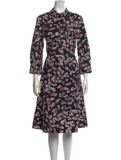 Pre-owned Oscar De La Renta Floral Print Midi Length Dress In Black