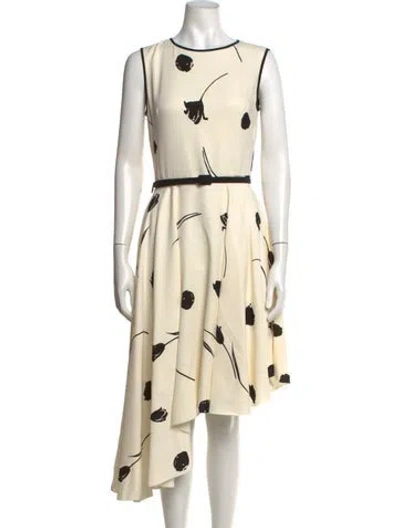 Pre-owned Oscar De La Renta Floral Print Midi Length Dress In Black/neutrals