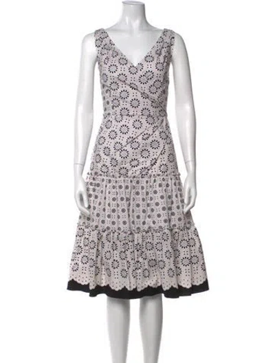 Pre-owned Oscar De La Renta Floral Print Midi Length Dress In Black/neutrals/white