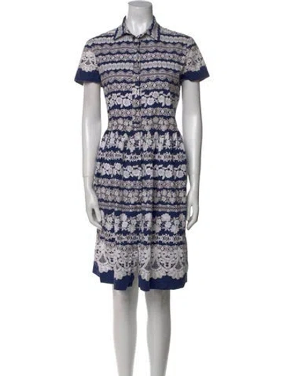 Pre-owned Oscar De La Renta Floral Print Midi Length Dress In Blue