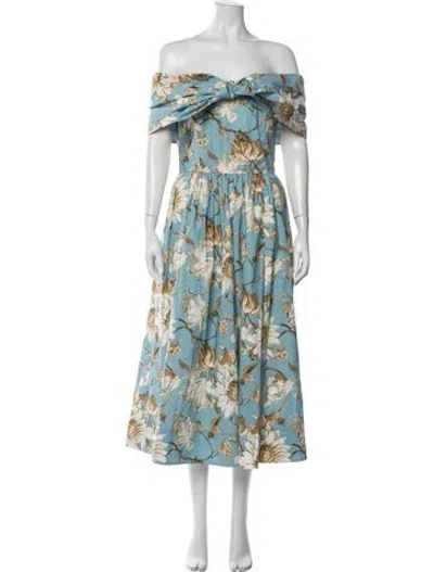 Pre-owned Oscar De La Renta Floral Print Midi Length Dress In Blue