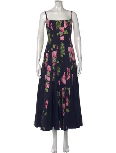 Pre-owned Oscar De La Renta Floral Print Midi Length Dress In Blue