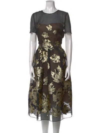Pre-owned Oscar De La Renta Floral Print Midi Length Dress In Multi