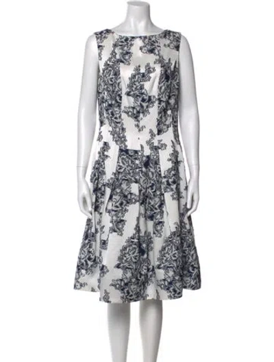 Pre-owned Oscar De La Renta Floral Print Midi Length Dress In Neutral