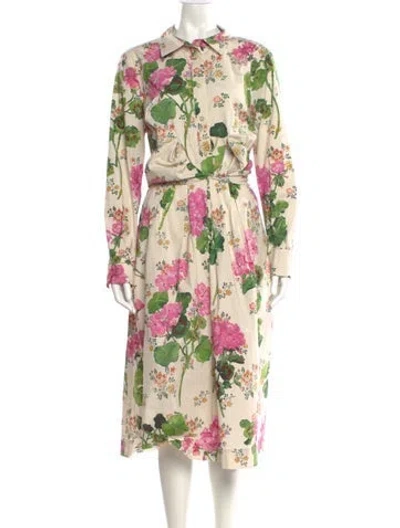 Pre-owned Oscar De La Renta Floral Print Midi Length Dress In Neutral