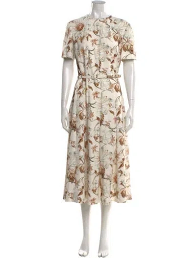 Pre-owned Oscar De La Renta Floral Print Midi Length Dress In Neutral