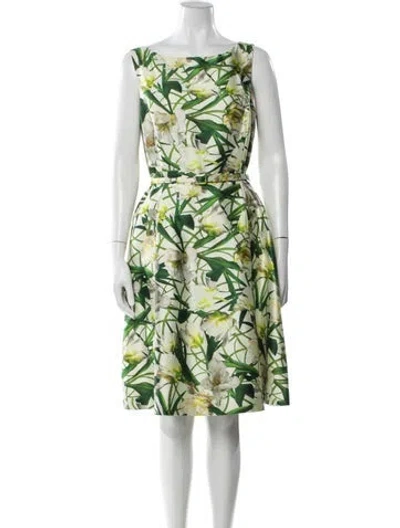 Pre-owned Oscar De La Renta Floral Print Midi Length Dress In Neutral