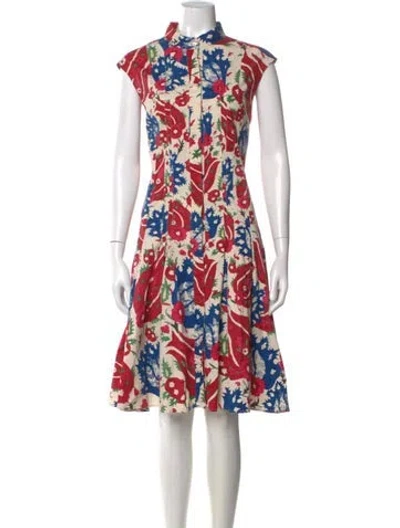Pre-owned Oscar De La Renta Floral Print Midi Length Dress In Red