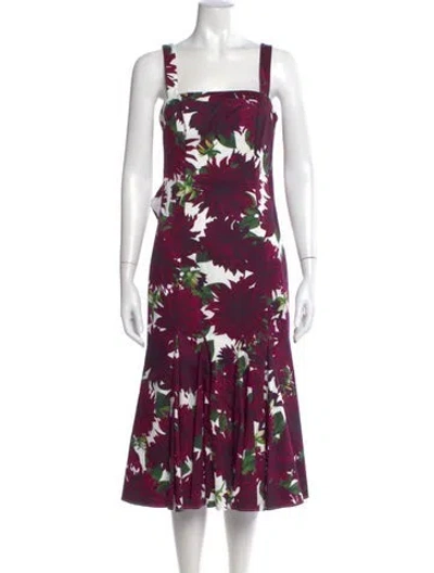 Pre-owned Oscar De La Renta Floral Print Midi Length Dress W/ Tags In Multi