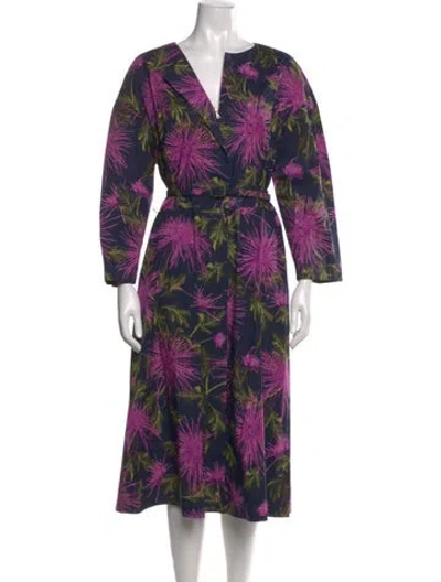 Pre-owned Oscar De La Renta Floral Print Midi Length Dress W/ Tags In Purple