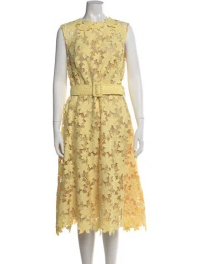 Pre-owned Oscar De La Renta Floral Print Midi Length Dress In Yellow