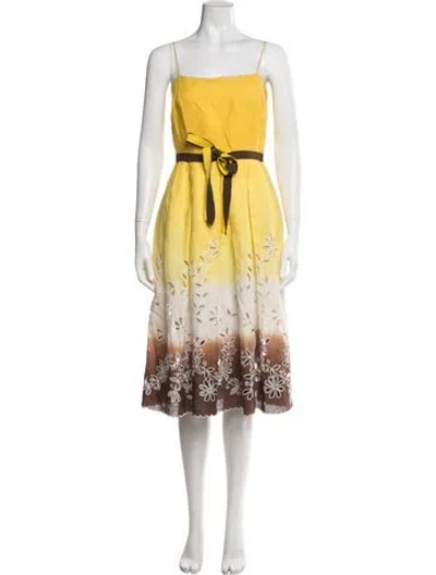 Pre-owned Oscar De La Renta Floral Print Midi Length Dress In Yellow