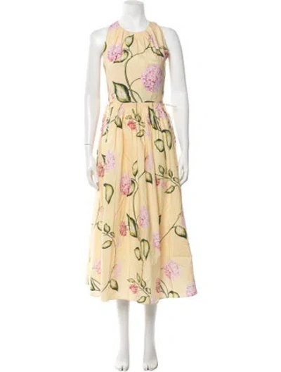 Pre-owned Oscar De La Renta Floral Print Midi Length Dress In Yellow