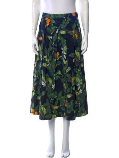 Pre-owned Oscar De La Renta Floral Print Midi Length Skirt In Blue