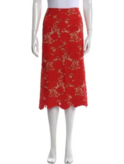 Pre-owned Oscar De La Renta Floral Print Midi Length Skirt In Orange