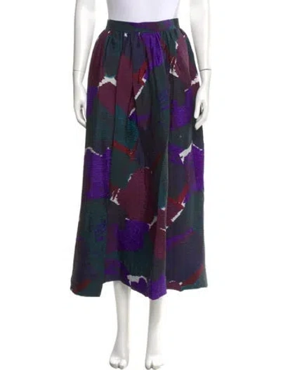 Pre-owned Oscar De La Renta Floral Print Midi Length Skirt In Purple