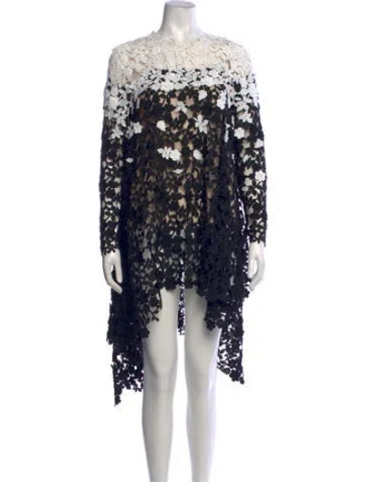 Pre-owned Oscar De La Renta Floral Print Mini Dress In Black