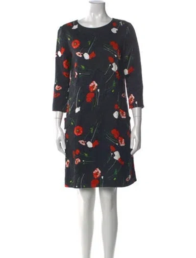 Pre-owned Oscar De La Renta Floral Print Mini Dress In Blue