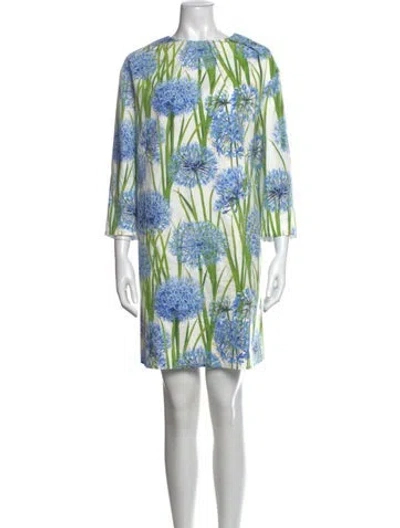 Pre-owned Oscar De La Renta Floral Print Mini Dress In Blue