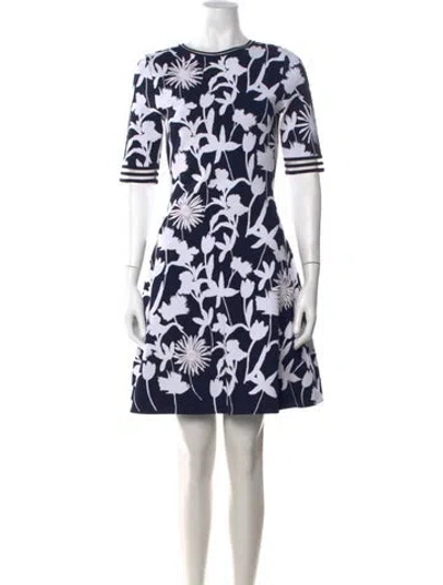 Pre-owned Oscar De La Renta Floral Print Mini Dress In Blue