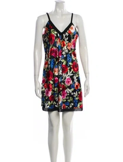 Pre-owned Oscar De La Renta Floral Print Mini Dress In Red