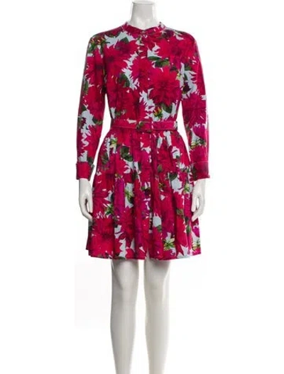 Pre-owned Oscar De La Renta Floral Print Mini Dress In Red