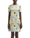 Oscar De La Renta Poppy Cotton Poplin Shift Dress In Sage/yellow