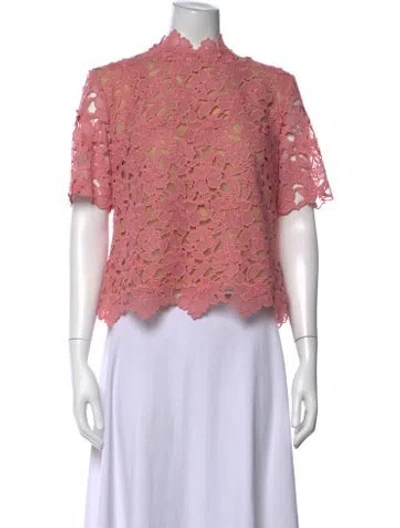 Pre-owned Oscar De La Renta Floral Print Mock Neck Blouse In Pink