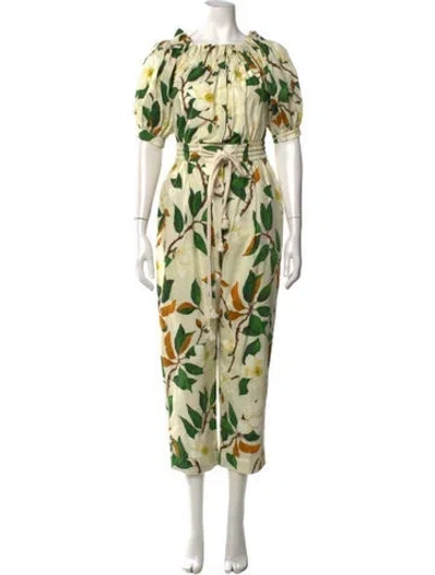 Pre-owned Oscar De La Renta Floral Print Off-the-shoulder Jumpsuit W/ Tags In Yellow