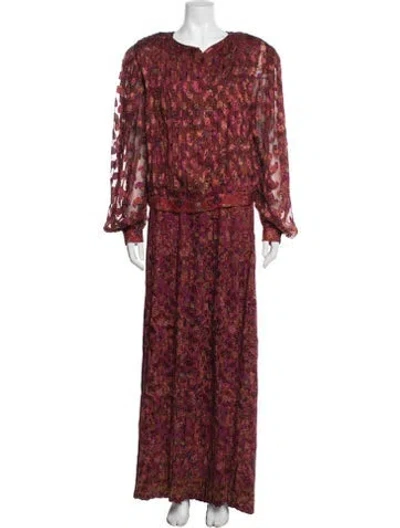Pre-owned Oscar De La Renta Floral Print Pleated Accents Skirt Set In Red