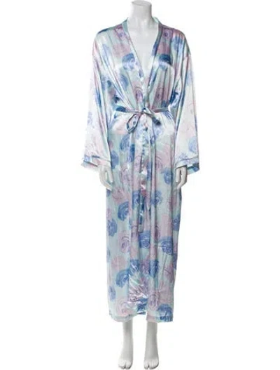 Pre-owned Oscar De La Renta Floral Print Robe In Blue