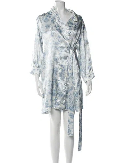 Pre-owned Oscar De La Renta Floral Print Robe In Blue