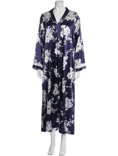 Pre-owned Oscar De La Renta Floral Print Robe In Blue/white