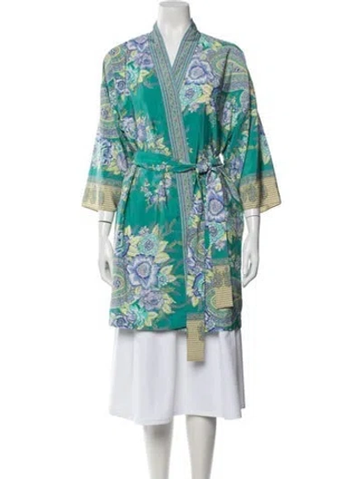 Pre-owned Oscar De La Renta Floral Print Robe In Green