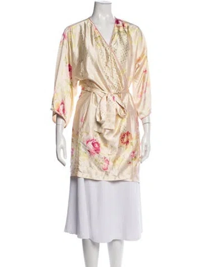 Pre-owned Oscar De La Renta Floral Print Robe In Multi