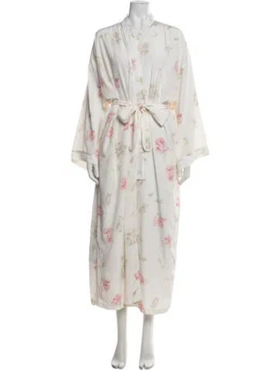 Pre-owned Oscar De La Renta Floral Print Robe In Neutrals