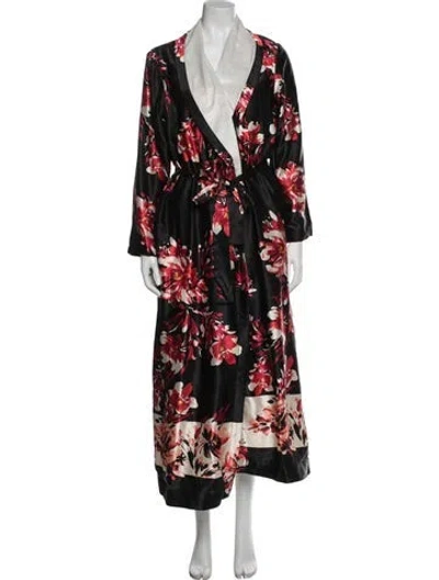 Pre-owned Oscar De La Renta Floral Print Robe W/ Tags In Black