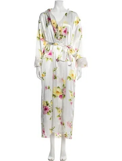 Pre-owned Oscar De La Renta Floral Print Robe In White