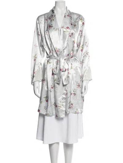 Pre-owned Oscar De La Renta Floral Print Robe In White