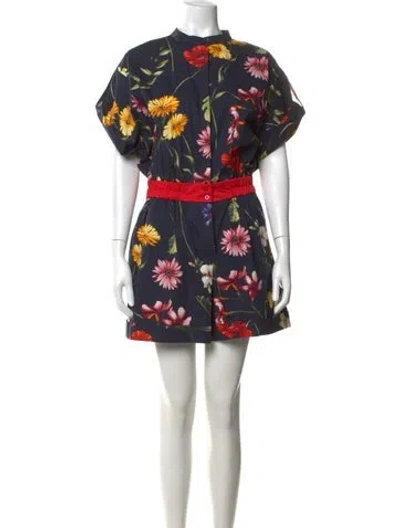 Pre-owned Oscar De La Renta Floral Print Romper In Blue
