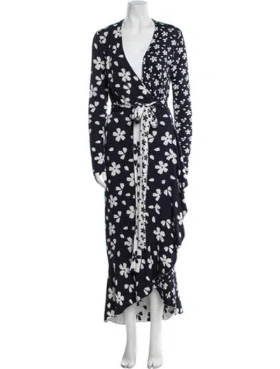 Pre-owned Oscar De La Renta Floral Print Ruffle Embellishment Robe In Blue