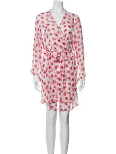 Pre-owned Oscar De La Renta Floral Print Ruffle Embellishment Robe In Pink