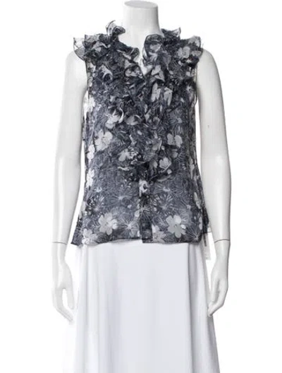 Pre-owned Oscar De La Renta Floral Print Scoop Neck Blouse In Multi