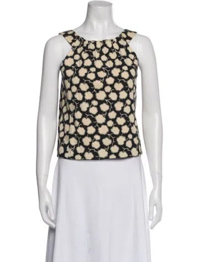 Pre-owned Oscar De La Renta Floral Print Scoop Neck Crop Top In Multi