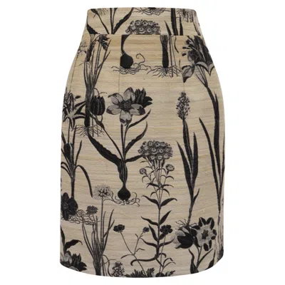 Oscar De La Renta Floral Print Skirt In White Silk In Neutral