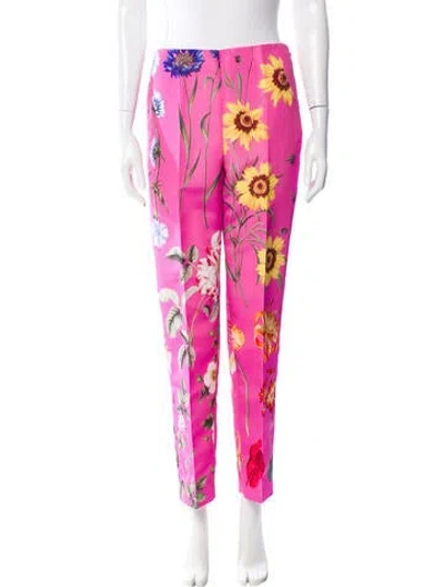 Pre-owned Oscar De La Renta Floral Print Straight Leg Pants In Pink