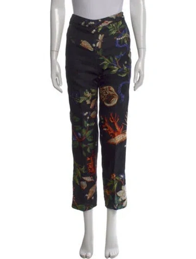 Pre-owned Oscar De La Renta Floral Print Straight Leg Pants W/ Tags In Black