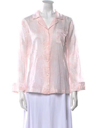 Pre-owned Oscar De La Renta Floral Print Three-quarter Sleeve Button-up Top In Pink